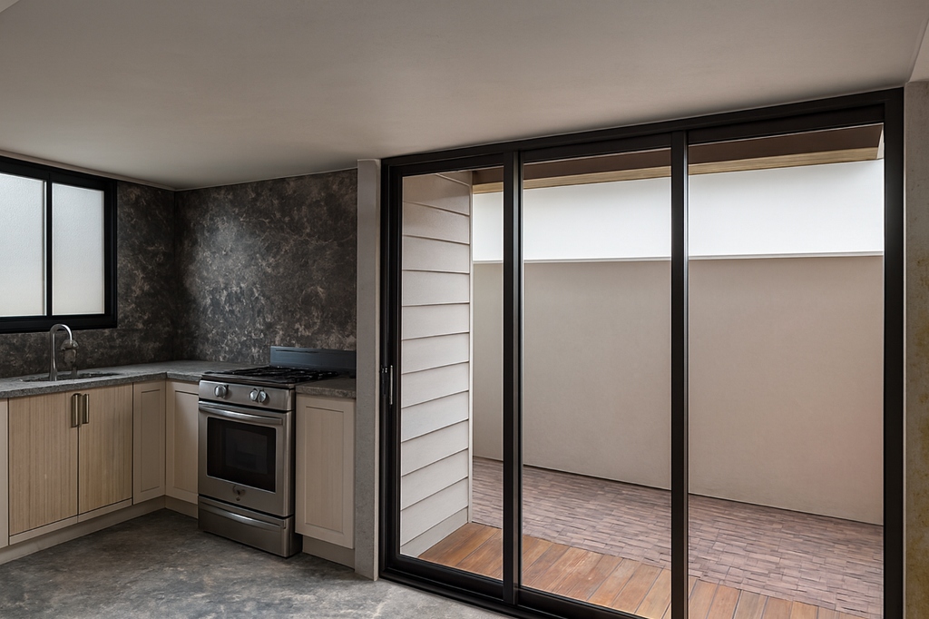 Cocina moderna con acceso al patio